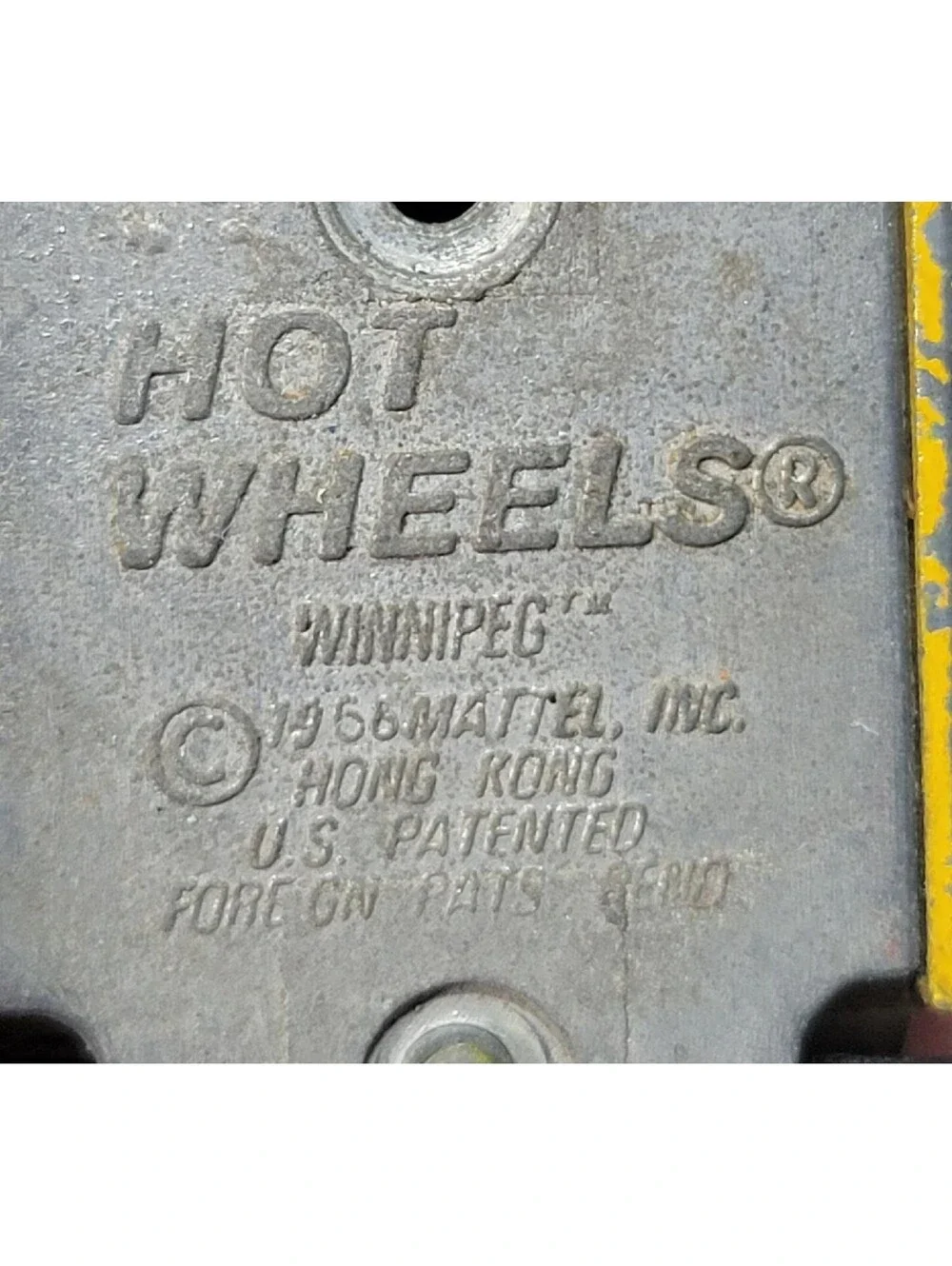 1968 Hot Wheels Redline Winnipeg Car Yellow Made in Hong Kong, Missing Hood